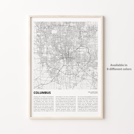 Columbus Map Print Travel Wall Decor Art Ohio Housewarming Gift