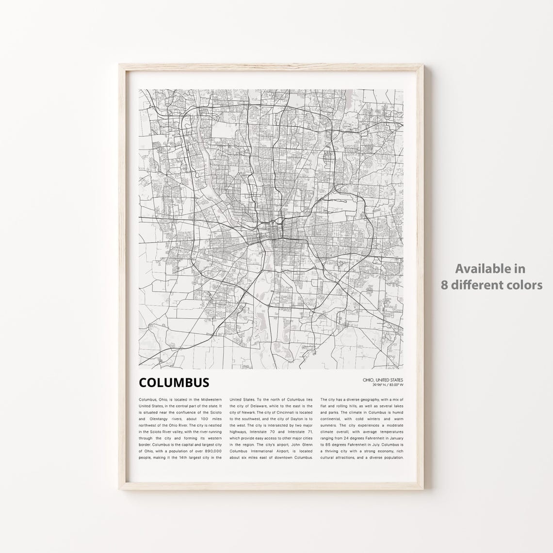 Columbus Map Print Travel Wall Decor Art Ohio Housewarming Gift