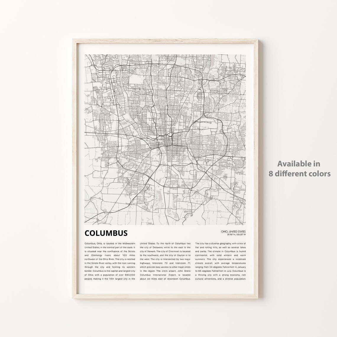 Columbus Ohio Minimalist Black White City Street Map Art Print