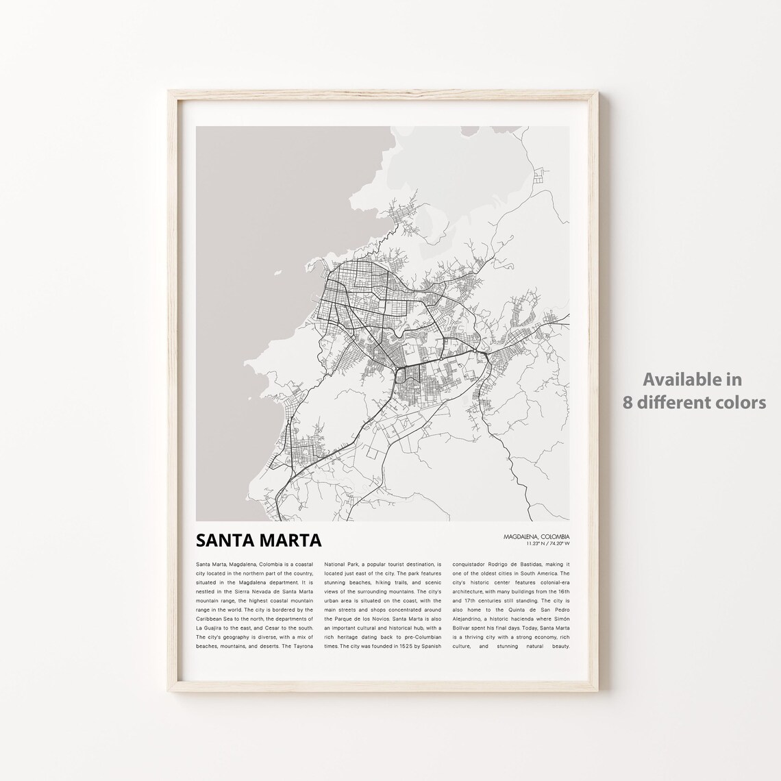 Santa Marta Map Art Print, Travel Wall Decor