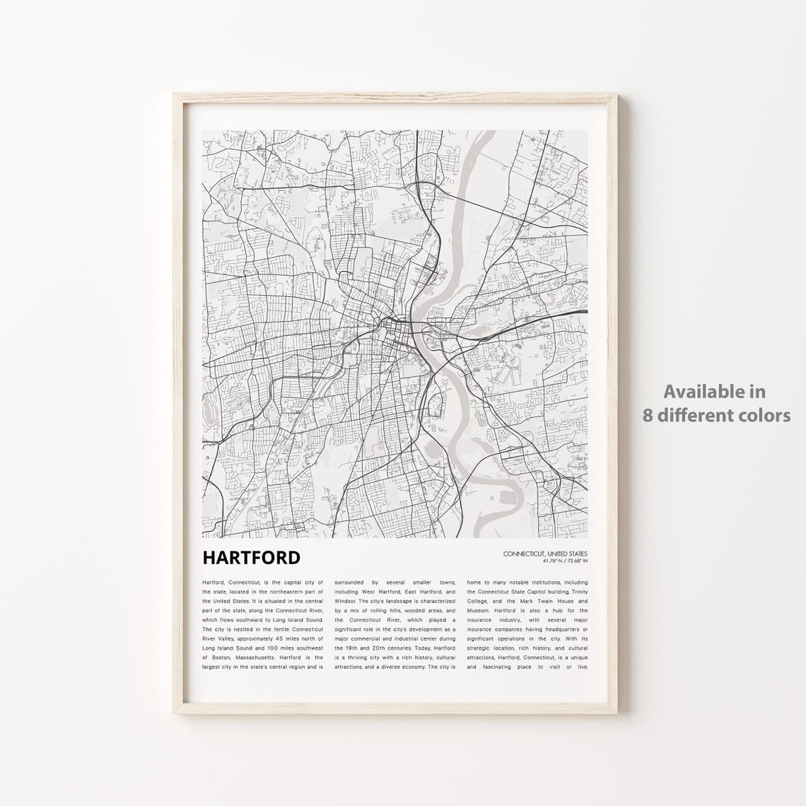 Hartford Map Print Travel Wall Decor Art Connecticut Housewarming Gift