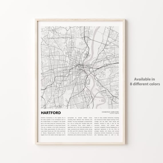 Hartford Map Print Travel Wall Decor Art Connecticut Housewarming Gift