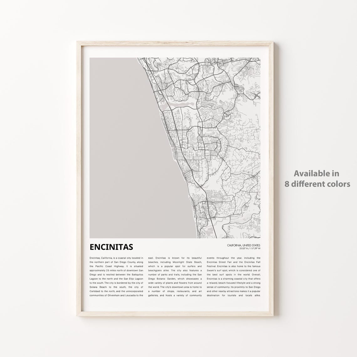Encinitas Map Print Travel Wall Decor Art Housewarming Gift
