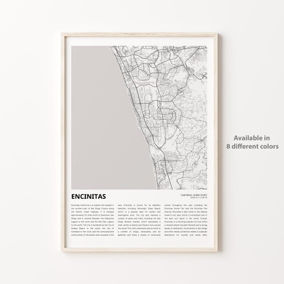 Encinitas Map Print Travel Wall Decor Art Housewarming Gift