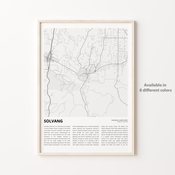 Solvang California City Map Minimalist Line Art Travel Poster