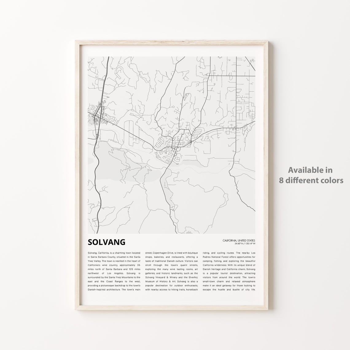 Solvang California City Map Minimalist Line Art Travel Poster