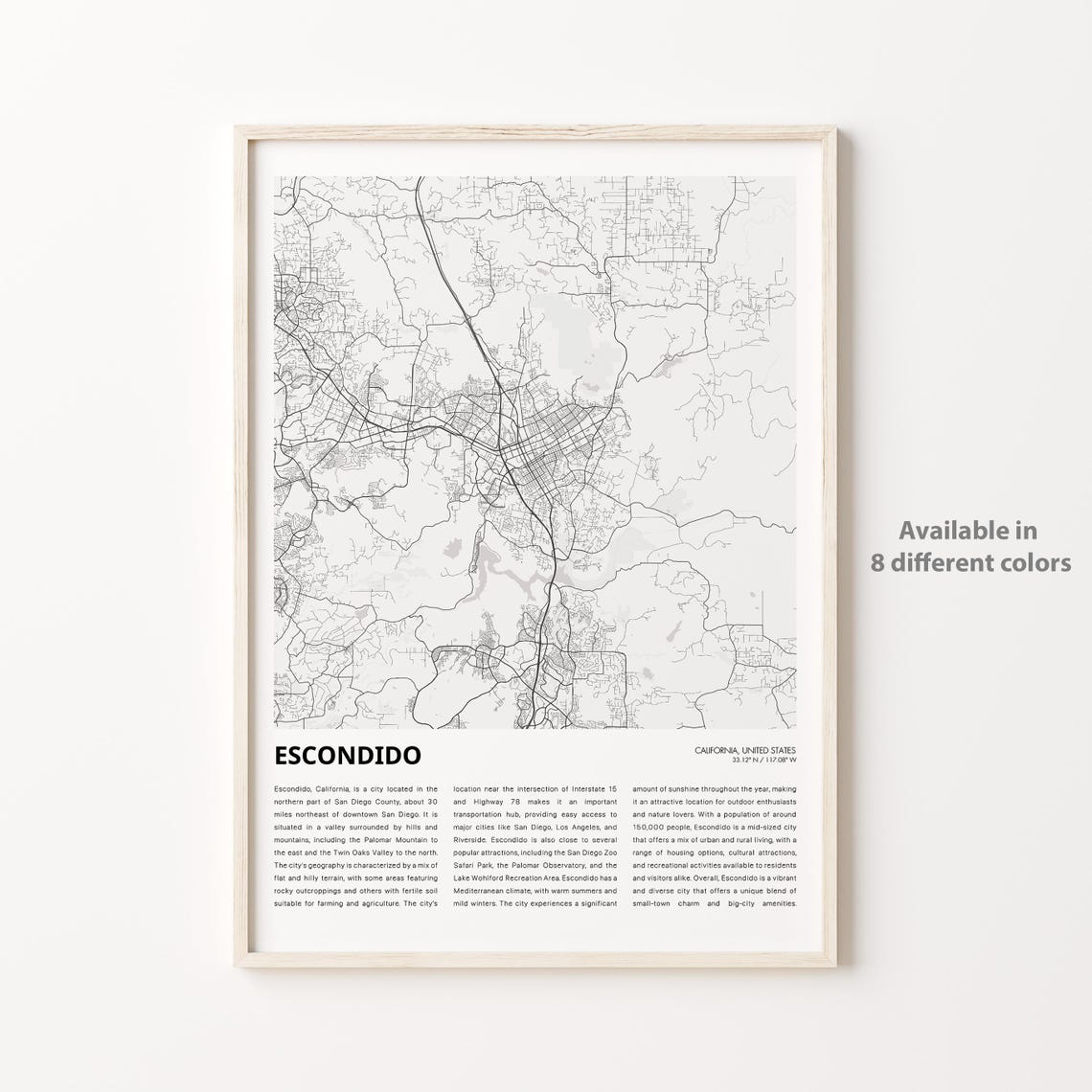 Escondido Map Print Travel Wall Decor Art Housewarming Gift