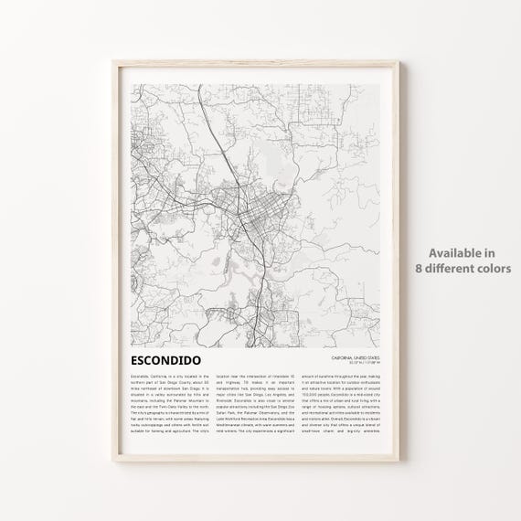 Escondido Map Print Travel Wall Decor Art Housewarming Gift