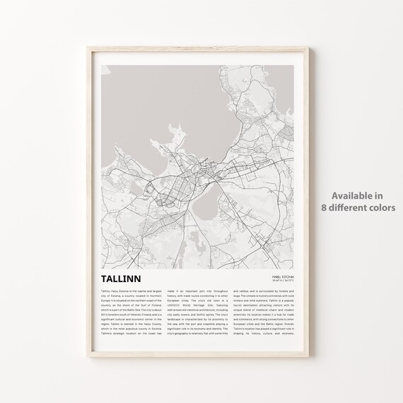 Tallinn Estonia Minimalist City Street Map Vintage Travel Wall Art