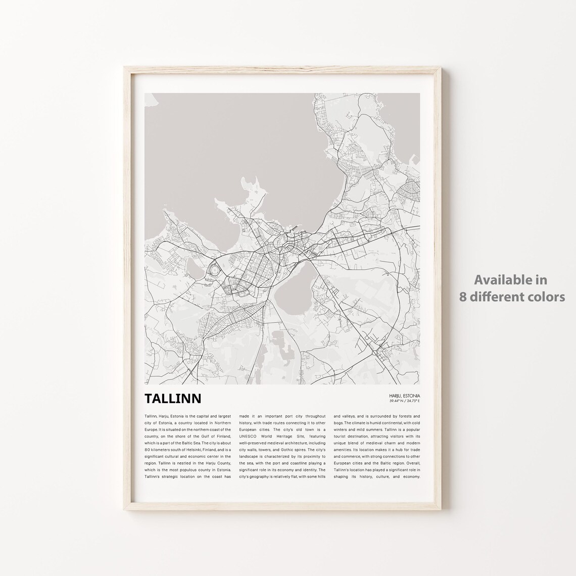 Tallinn Estonia Minimalist City Street Map Vintage Travel Wall Art