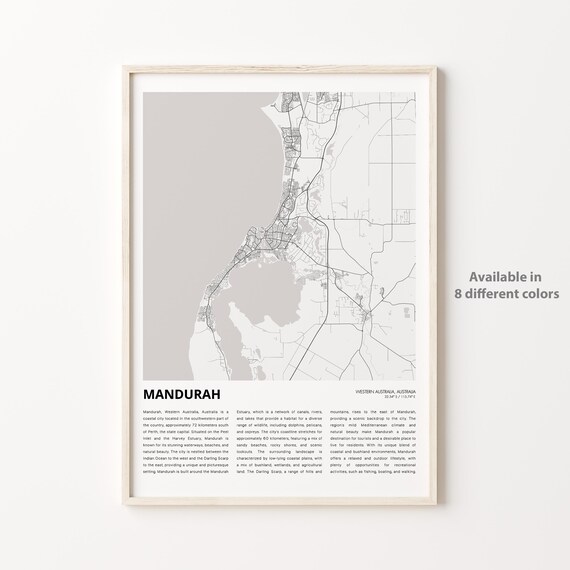 Mandurah Western Australia Coastal City Street Map Travel Poster