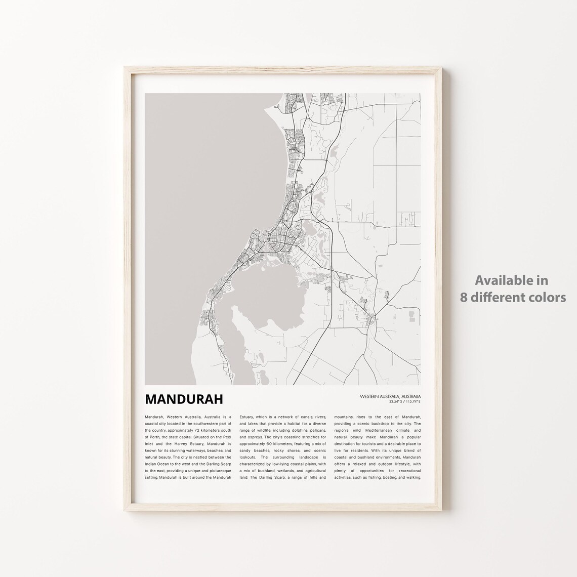 Mandurah Western Australia Coastal City Street Map Travel Poster
