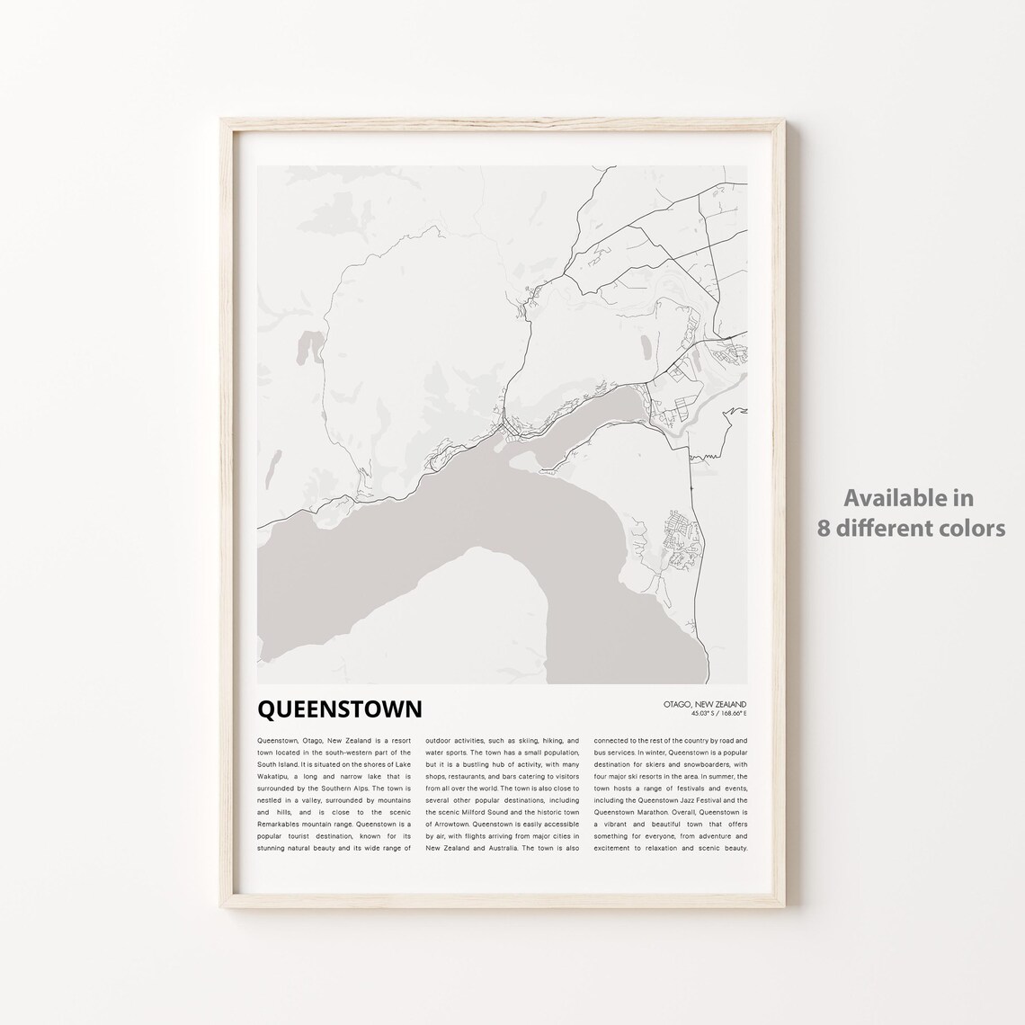 Queenstown New Zealand City Map Minimalist Travel Wall Poster