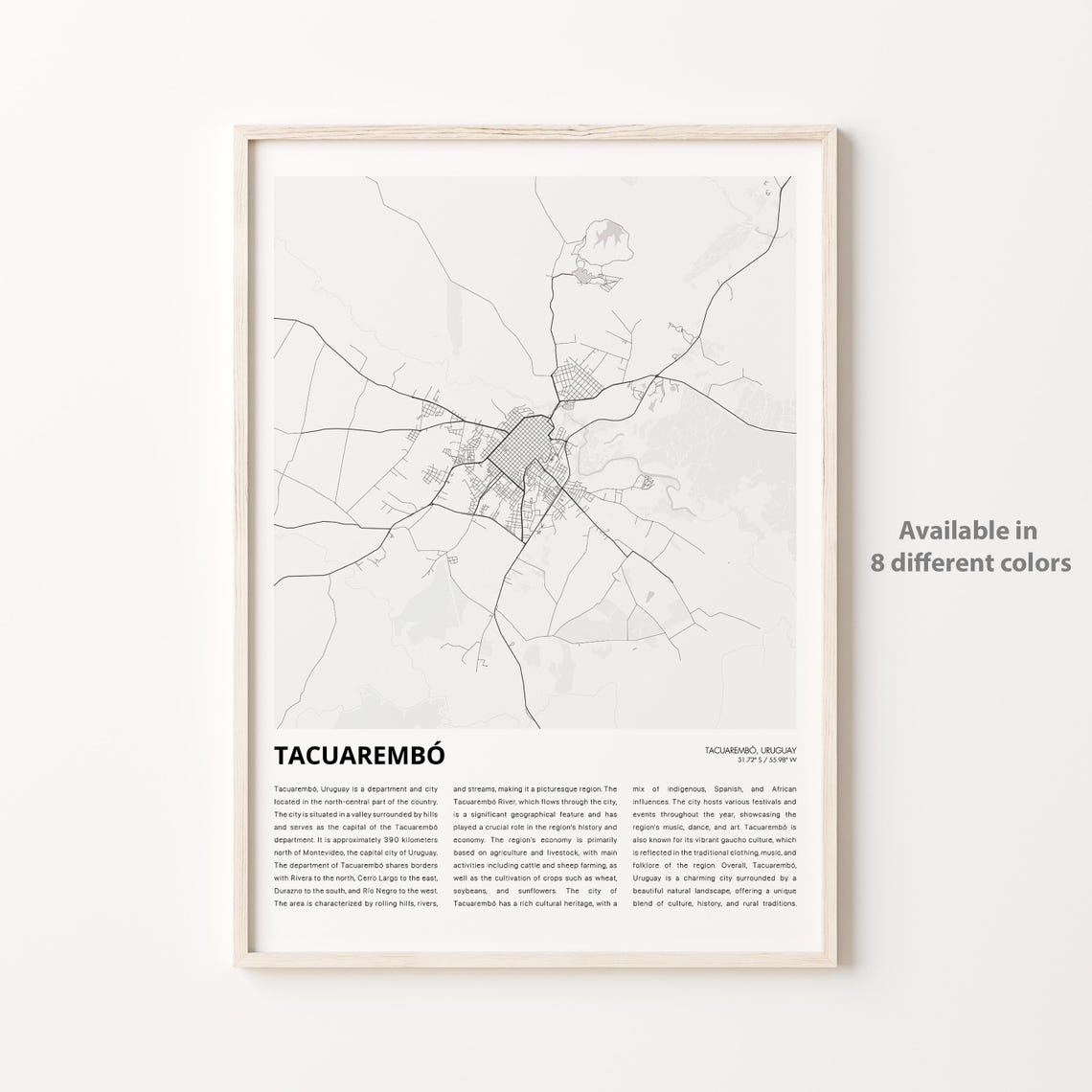 Tacuarembo Uruguay Minimalist City Map Travel Poster Modern Wall Decor