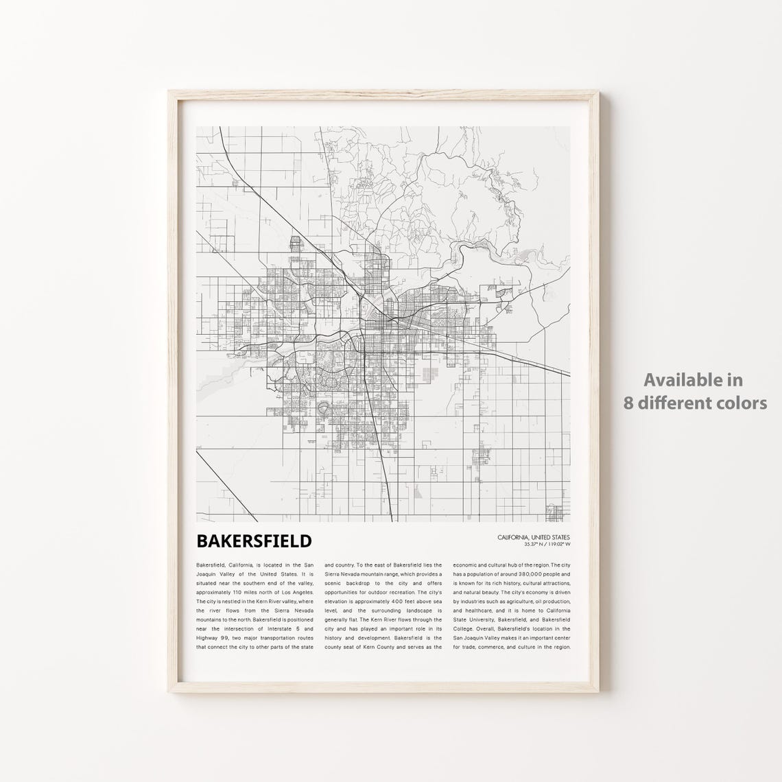 Bakersfield Map Print Travel Wall Decor Art Housewarming Gift Personalized