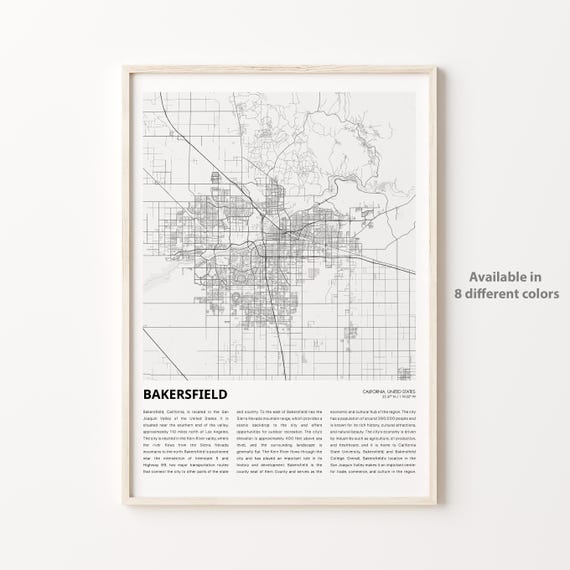 Bakersfield Map Print Travel Wall Decor Art Housewarming Gift Personalized