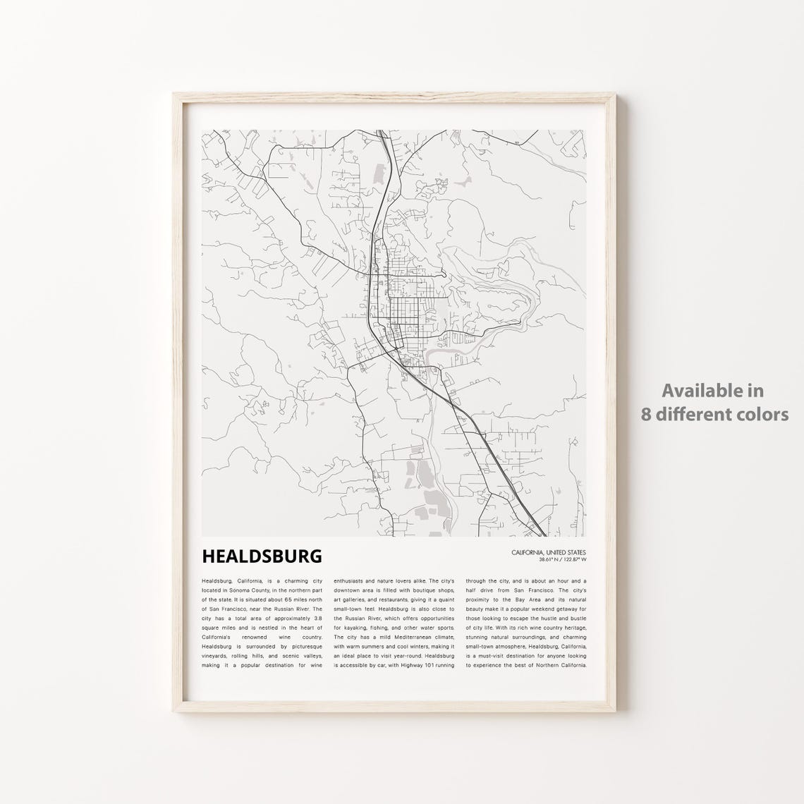 Healdsburg Map Print Travel Wall Decor Art Housewarming Gift