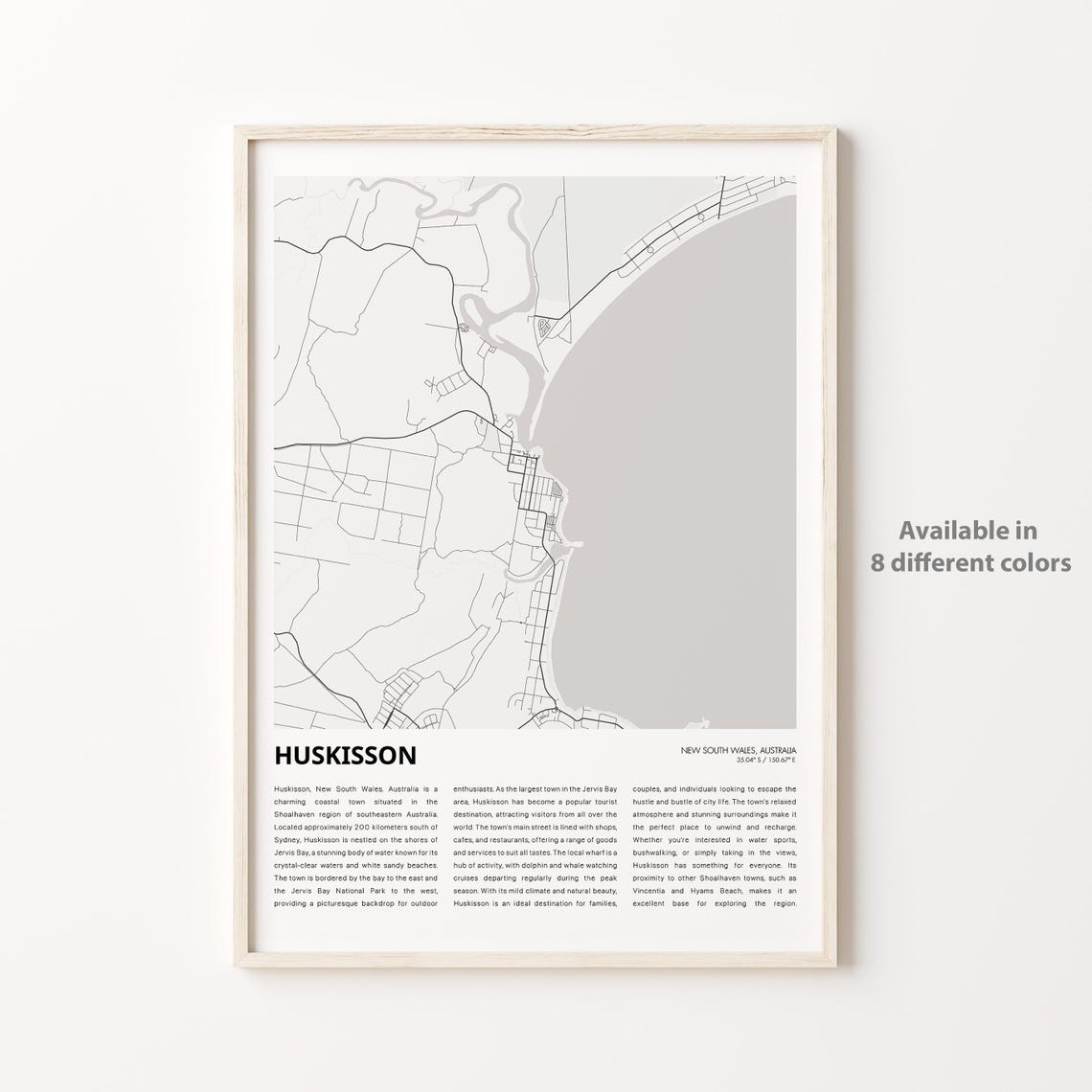 Huskisson Map Print Travel Wall Decor Art New South Wales Housewarming Gift