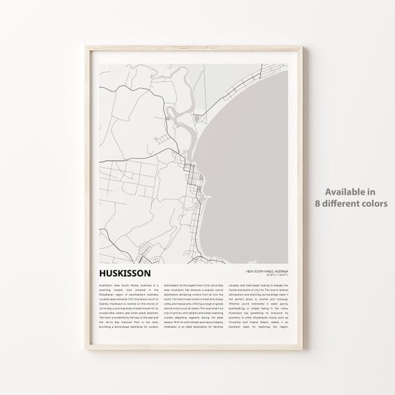 Huskisson Map Print Travel Wall Decor Art New South Wales Housewarming Gift