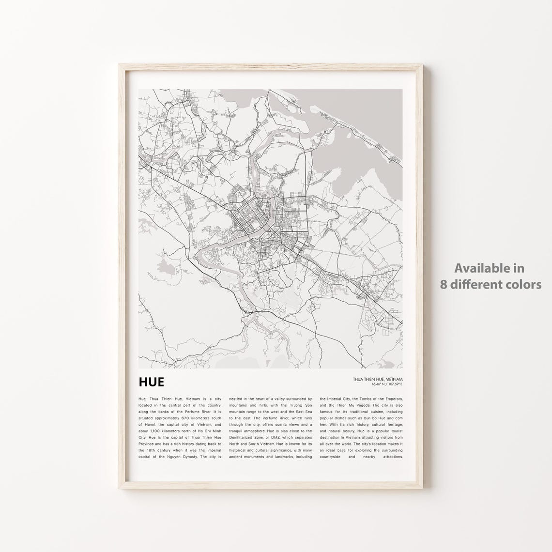 Hue Map Print Travel Wall Decor Art Thua Thien Housewarming Gift