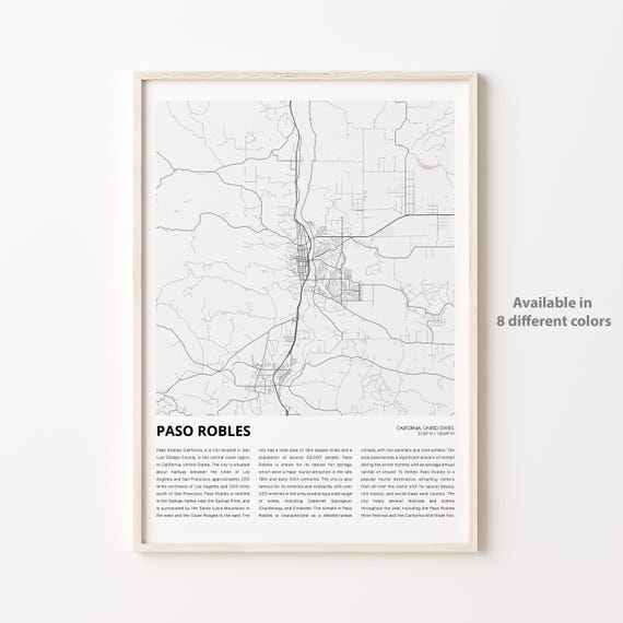 Paso Robles Map Print Travel Wall Decor Art Housewarming Gift