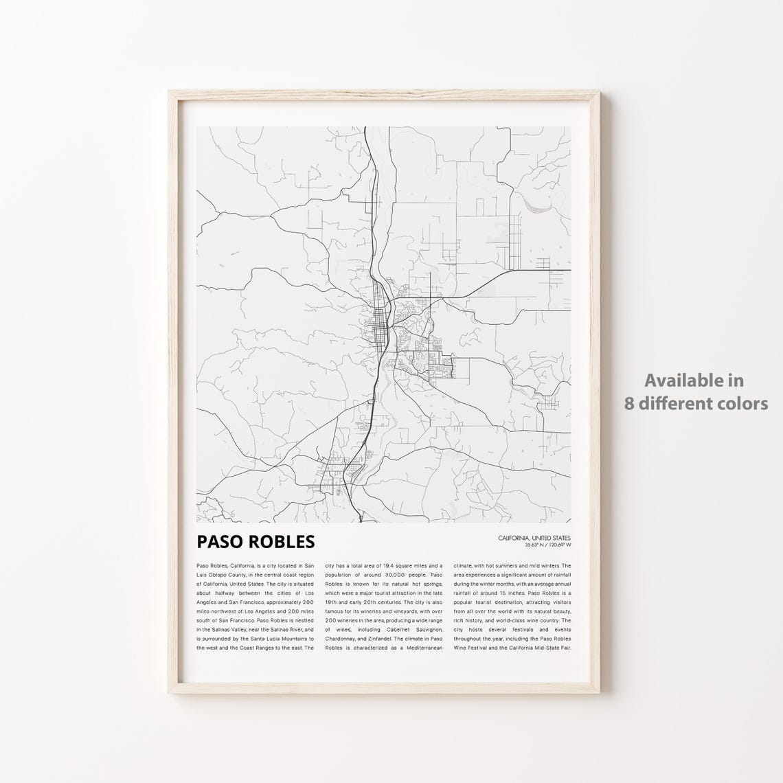 Paso Robles California City Map Poster Modern Minimalist Decor