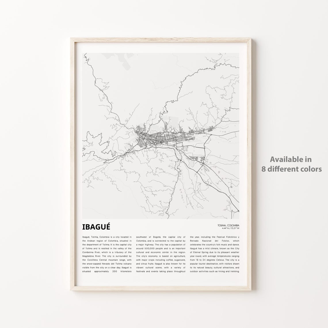 Ibagu Map Print Travel Wall Decor Art Tolima Housewarming Gift