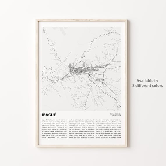 Ibagu Map Print Travel Wall Decor Art Tolima Housewarming Gift
