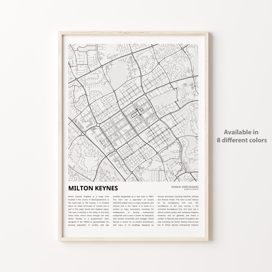 Milton Keynes Map Print Travel Wall Decor Art England Housewarming Gift