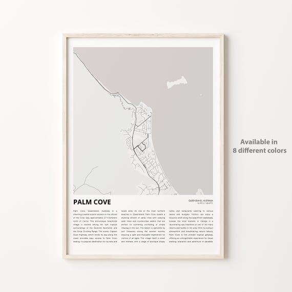 Palm Cove Map Print Travel Wall Decor Art Queensland Housewarming Gift