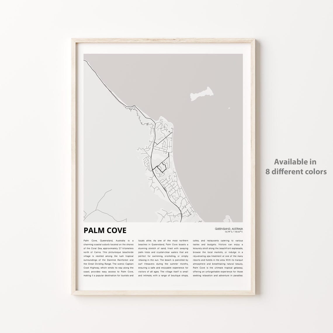 Palm Cove Map Print Travel Wall Decor Art Queensland Housewarming Gift
