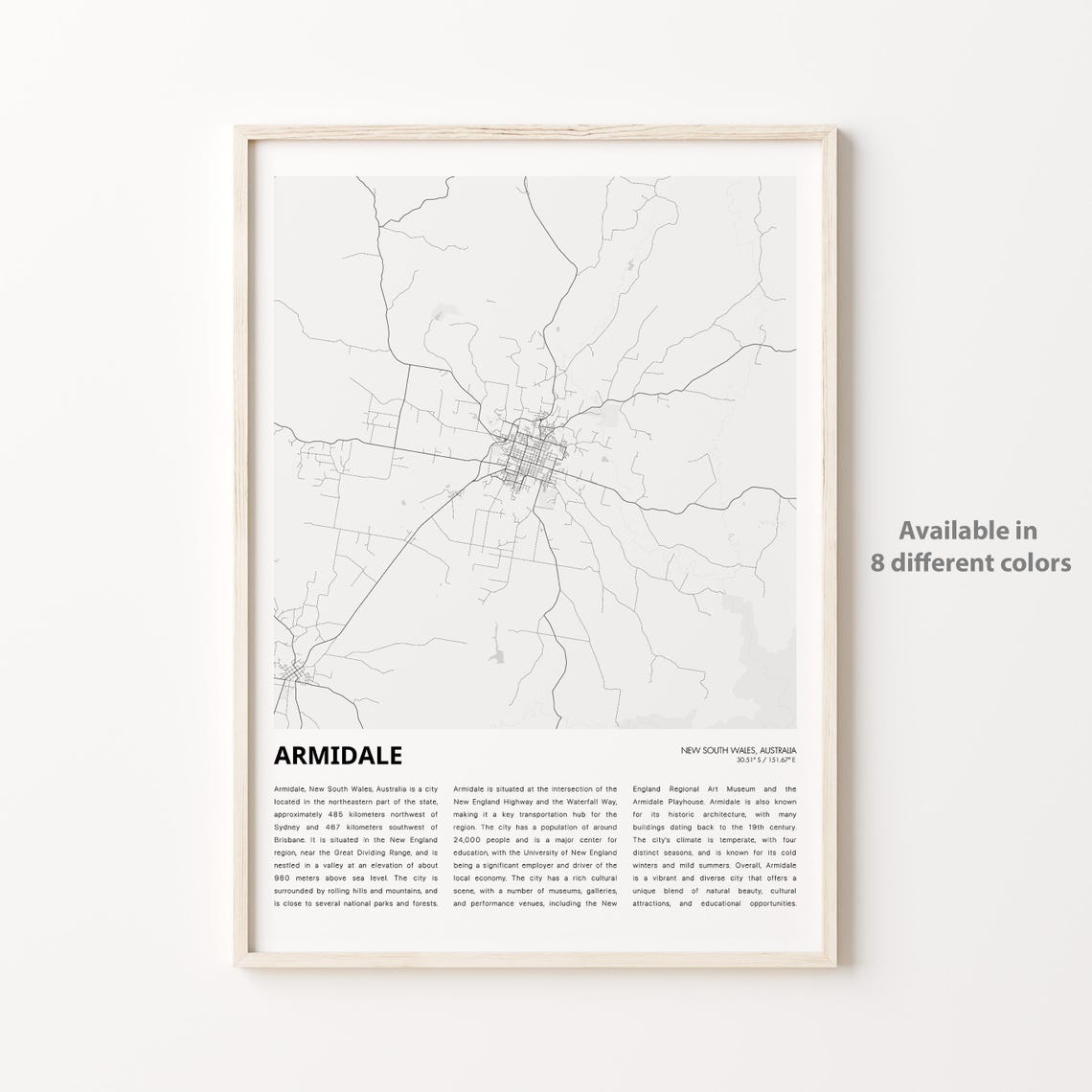 Armidale Map Print Travel Wall Decor Art New South Wales Housewarming Gift