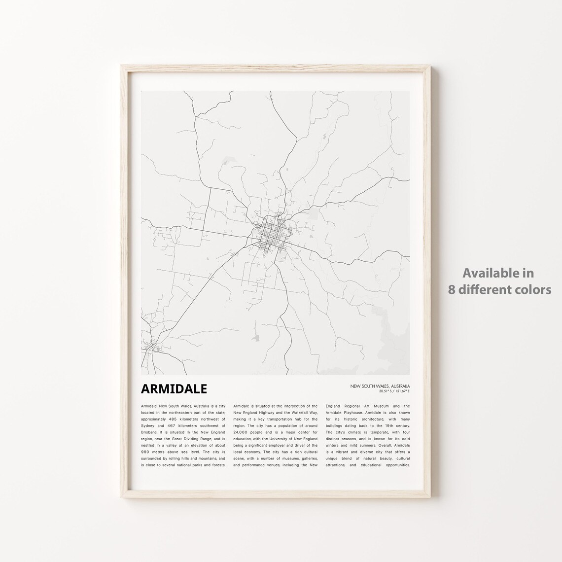 Minimalist City Map of Armidale New South Wales Australia Wall Art