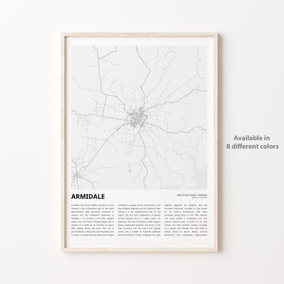 Armidale Map Print Travel Wall Decor Art New South Wales Housewarming Gift