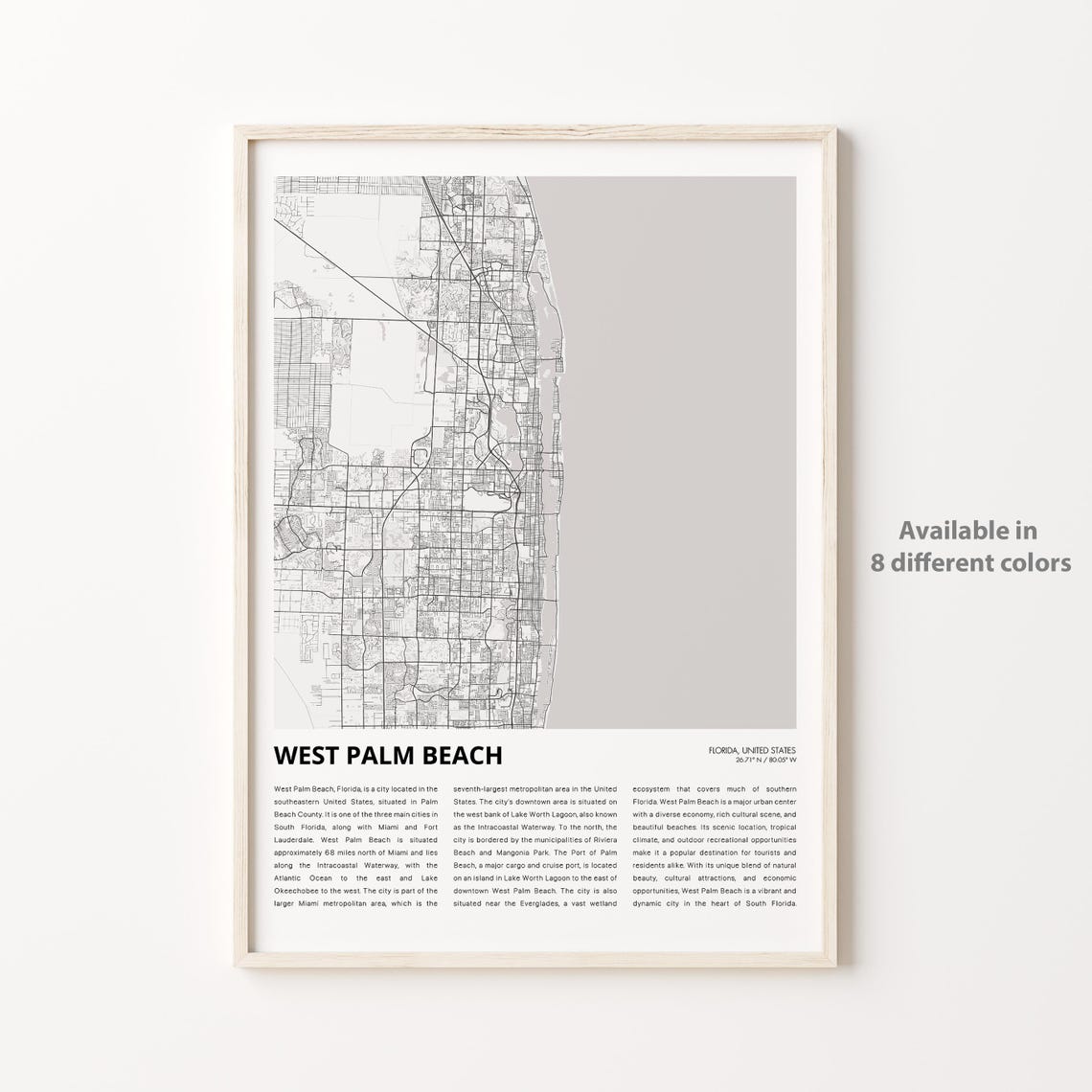 West Palm Beach Minimalist City Map Wall Decor Florida Poster