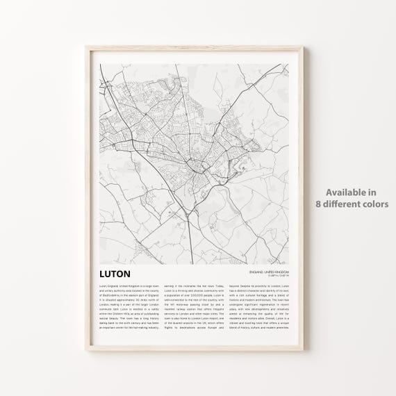 Luton Map Print, England Travel Poster