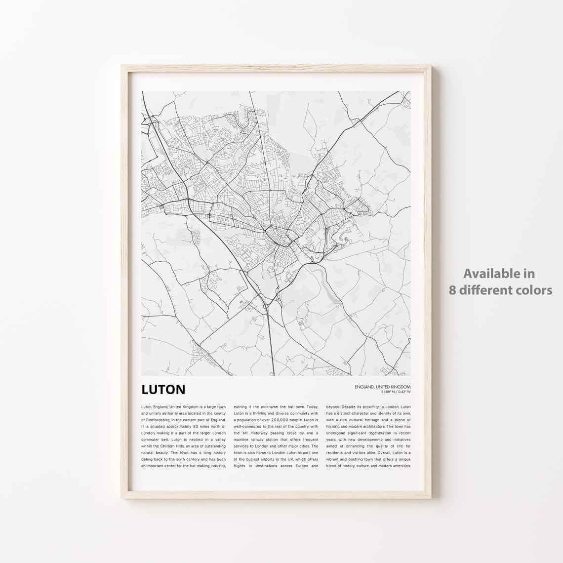 Luton Map Print, England Travel Poster