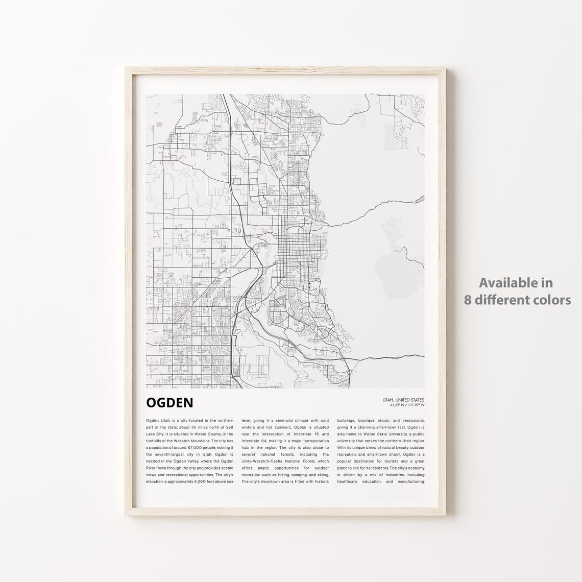 Ogden Utah Minimalist Monochrome City Street Map Travel Poster