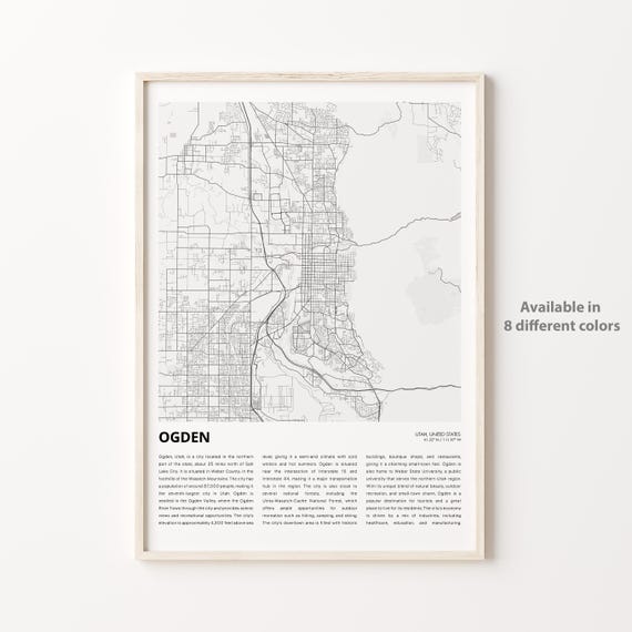 Ogden Utah Minimalist Monochrome City Street Map Travel Poster