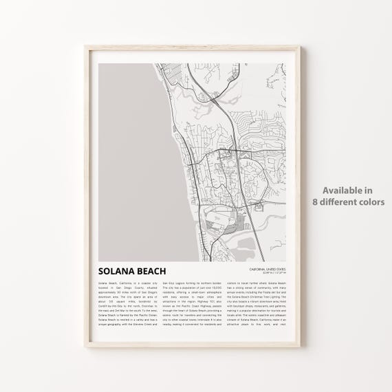 Solana Beach California Minimalist City Map Travel Poster Wall Decor