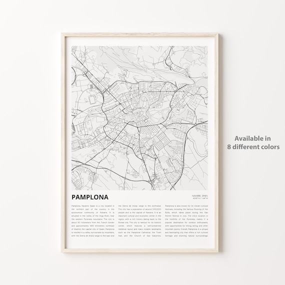 Pamplona Navarre Spain City Map Poster With History Text Art