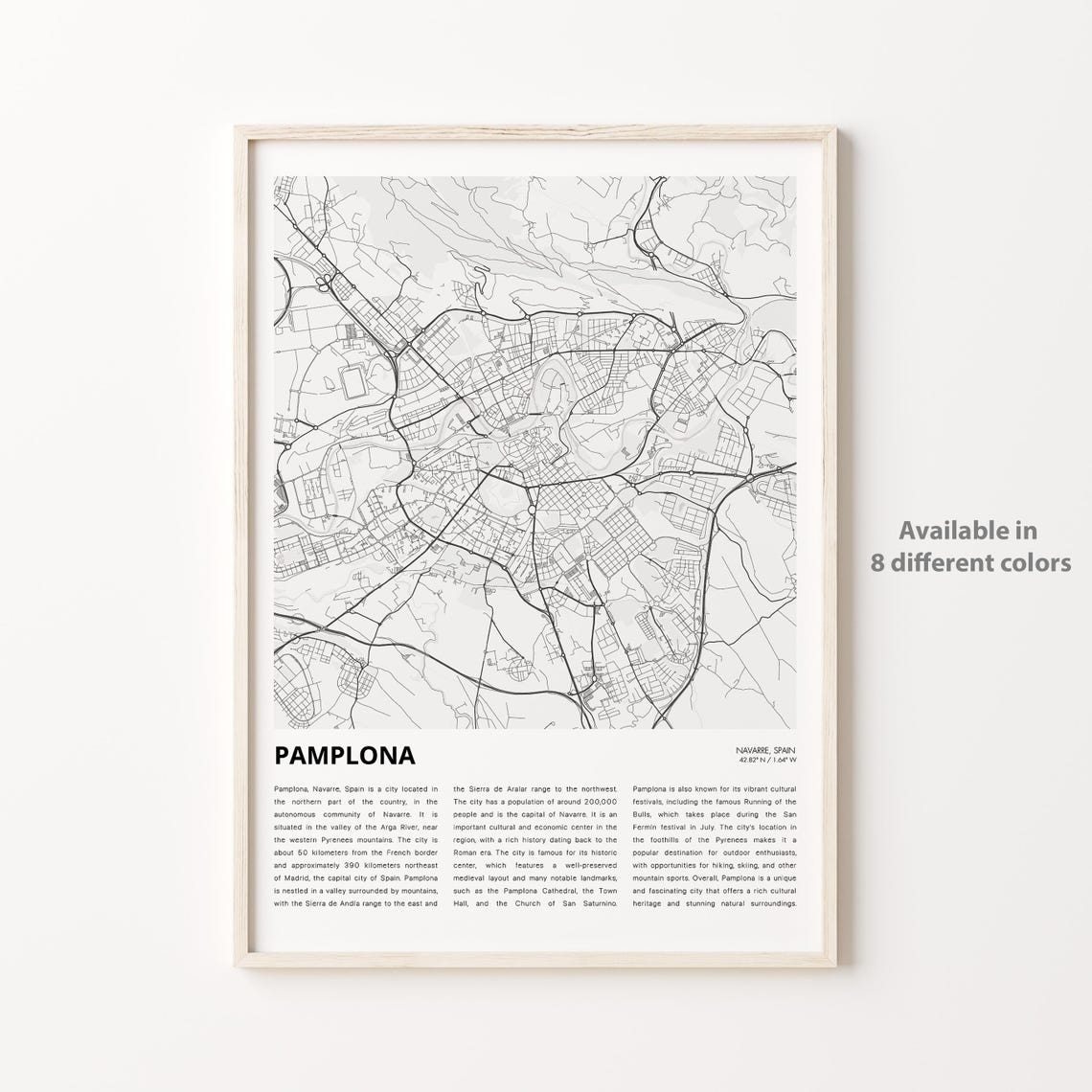 Pamplona Navarre Spain City Map Poster With History Text Art