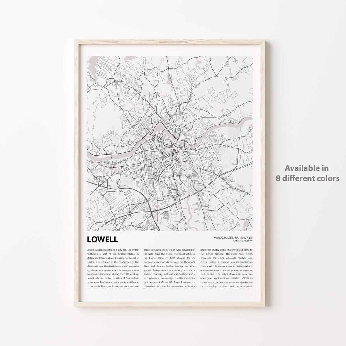 Lowell Massachusetts Minimalist City Map Street Grid Travel Poster