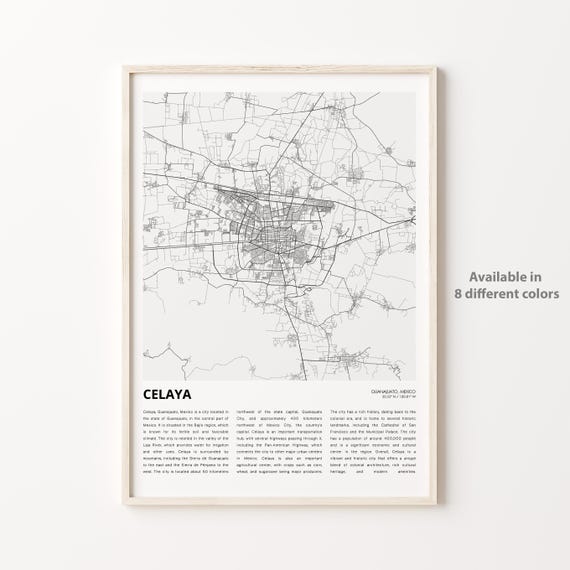 Celaya Map Print Travel Wall Decor Art Guanajuato Housewarming Gift