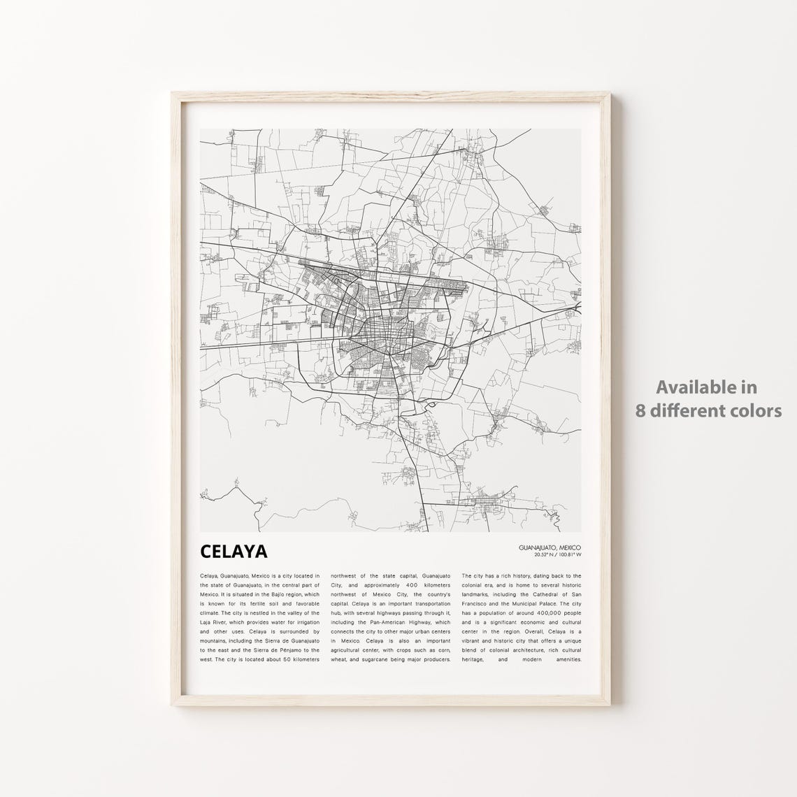 Celaya Map Print Travel Wall Decor Art Guanajuato Housewarming Gift