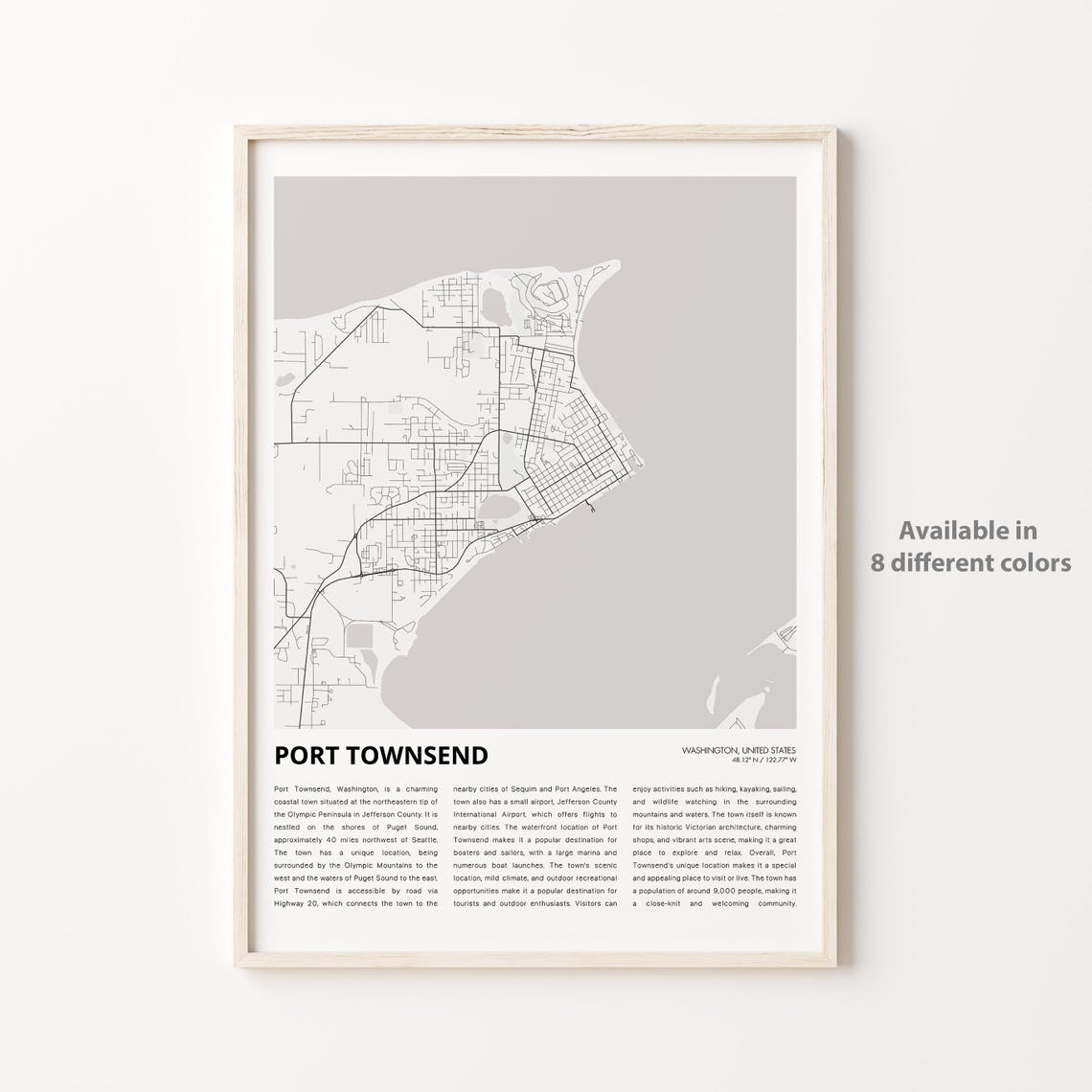 Port Townsend Washington Detailed City Map Street Plan Poster