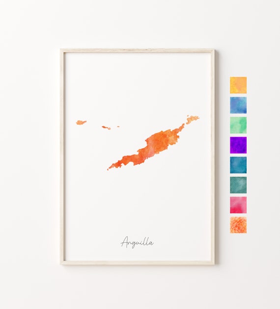Anguilla Watercolor Map Pastel Print Minimal Gift Wall Art