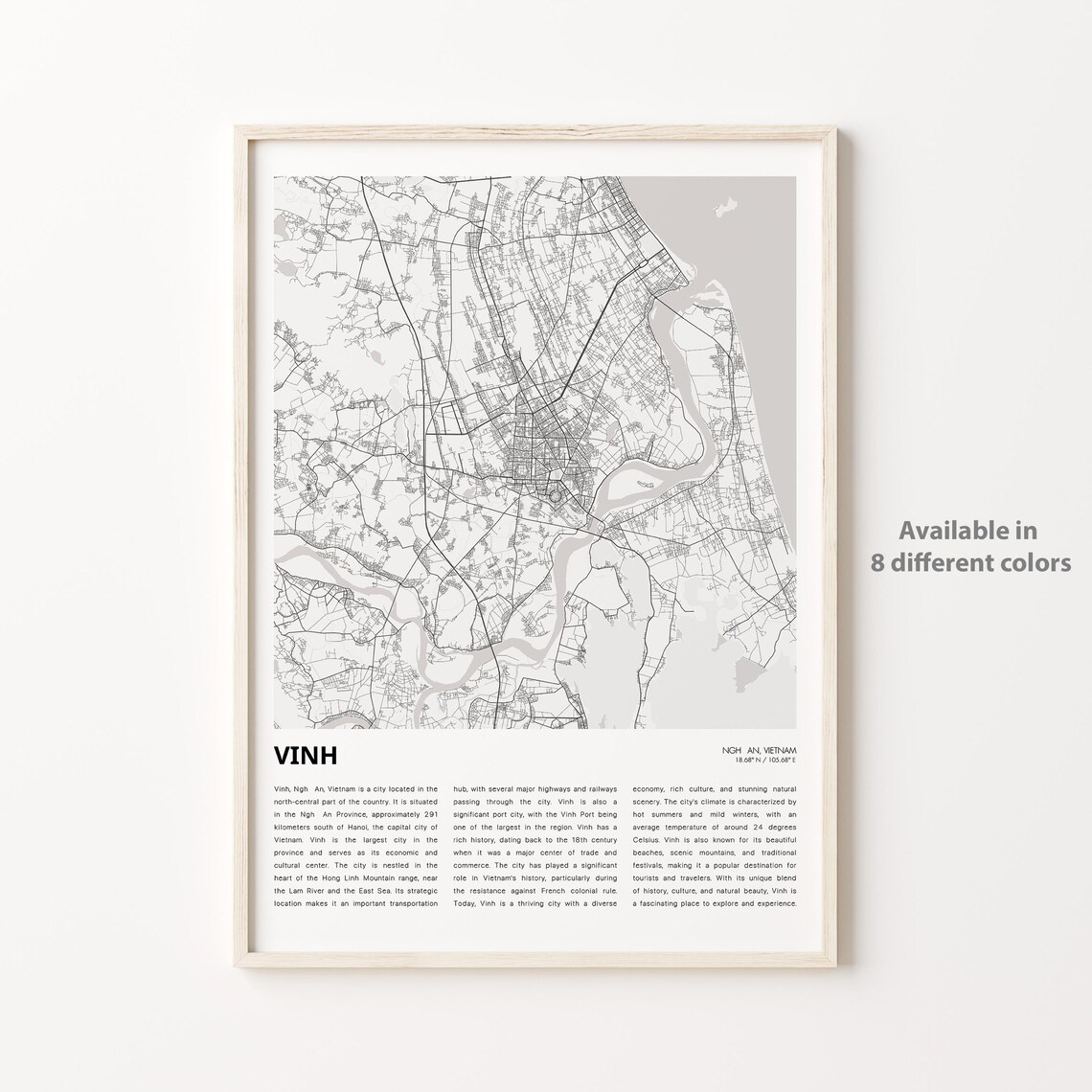 Vinh Nghe An Vietnam City Street Map Minimalist Travel Art Poster