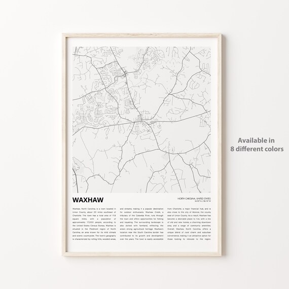 Waxhaw North Carolina City Map Monochrome Travel Wall Poster