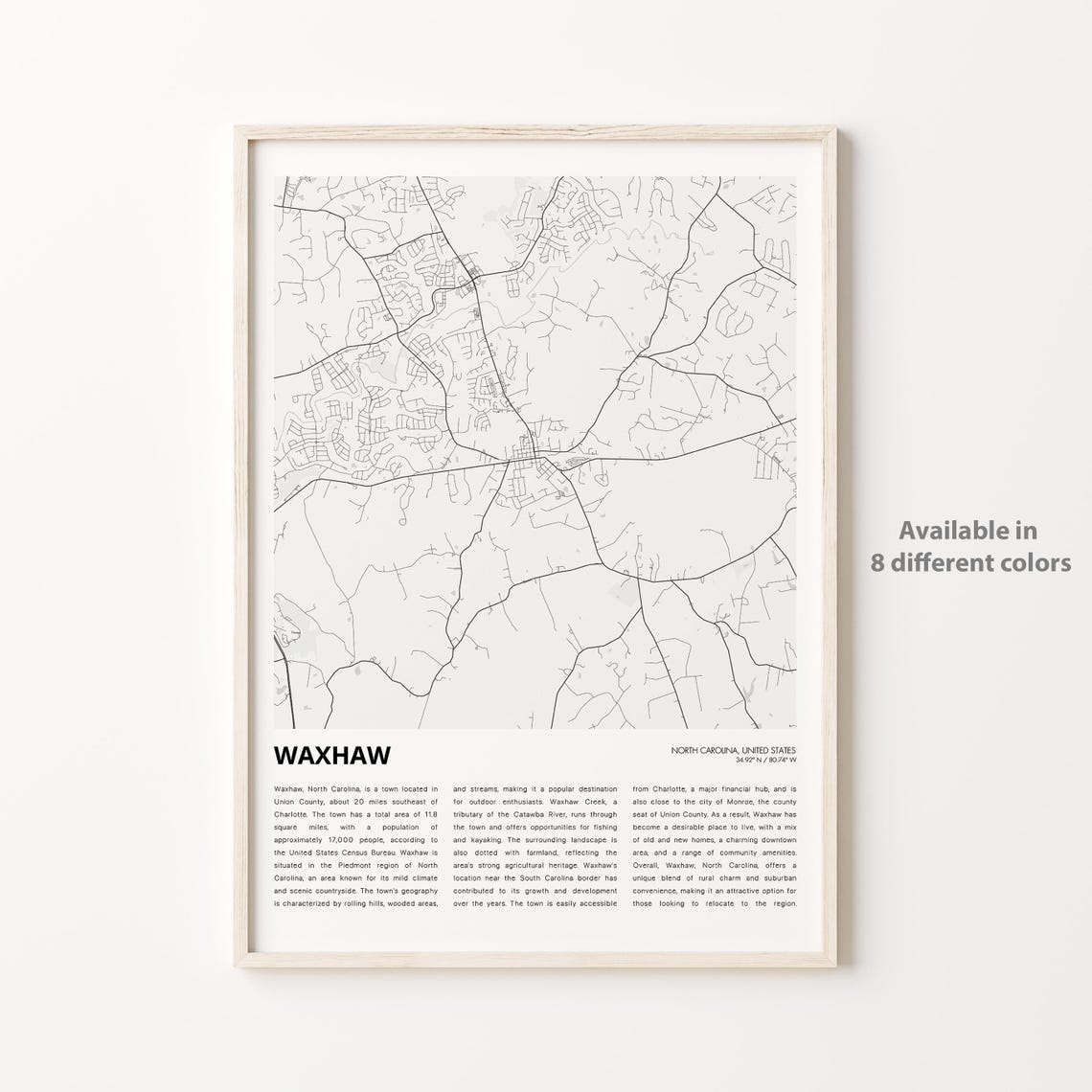 Waxhaw North Carolina City Map Monochrome Travel Wall Poster